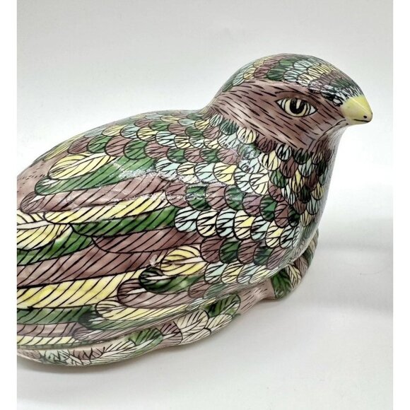 Mirrored Pair Chinese Famille Verte Porcelain Quail Box Tureen Figures Glazed - Picture 2 of 9